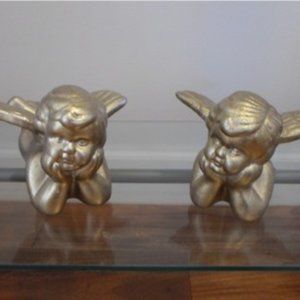 Elegant Golden Cherub Sculptures – Set of 2